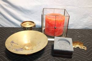 lot 173 image: Collection of Decorative Home Accents with Candle Holder and Bowl