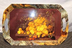 lot 200 image: Vintage Decorative Tray with Classic Fruit Painting