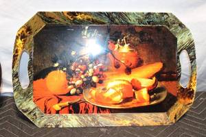 lot 201 image: Decorative Serving Tray with Vintage Fruit Still Life Design