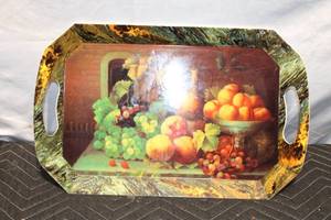 lot 202 image: Vintage Decorative Tray with Fruit Still Life Design