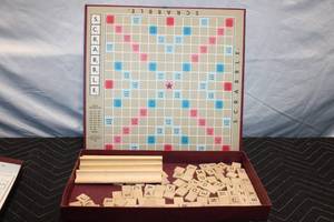 lot 220 image: Vintage Scrabble Board Game Set with Tiles and Instructions