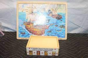lot 275 image: Set of 4 Wooden Jigsaw Puzzles with Pirate and Various Designs