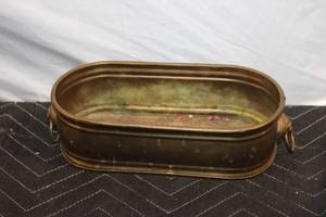 lot 349 image: Antique Brass Planter with Lion Head Handles