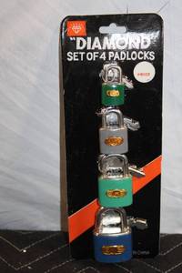 lot 351 image: Set of 4 Diamond Padlocks with Keys in Assorted Colors