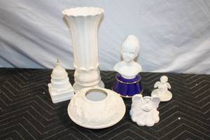 lot 361 image: Collection of 6 White Porcelain Decorative Figures and Vases