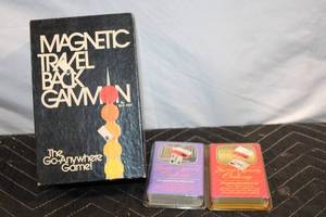 lot 419 image: Magnetic Travel Backgammon with Soap Opera Challenge Card Games
