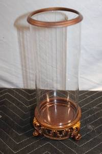lot 428 image: Elegant Glass Cylinder Vase with Ornate Brass Stand