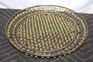 lot 429 image: Vintage Decorative Metal Tray with Green Glass Beads