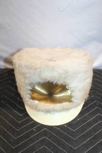 lot 430 image: Vintage Faux Fur Military Hat with Gold Emblem