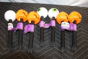 lot 443 image: Set of 6 Halloween Solar Stake Lights with Pumpkin and Eyeball Designs