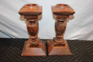 lot 500 image: Pair of Wooden Candle Holders with Square Base
