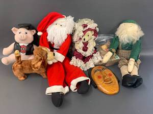 lot 36J image: Vintage Plush Dolls & Mask Lot incl. Harley & Santa