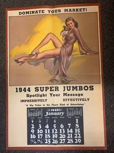 lot 51J image: 1944 Super Jumbos Calendar Pin-Up Art Something to Cuddle
