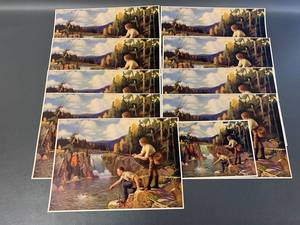lot 75J image: 10 Art Prints - Goddard A Fair Catch Nature Scene Waterfall Fishing