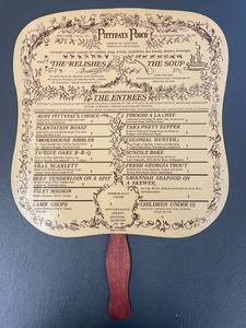 lot 124J image: Vintage Pittypats Porch Menu Hand Fan