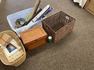 lot 140F image: Decorative Storage Basket & Wooden Box Bundle