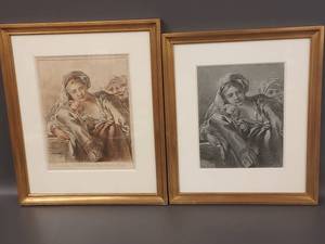 lot 9W image: 2 Francois Boucher Antique or Vintage Prints in Gilt Frames