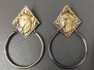 lot 18W image: Huge Egyptian Design Sterling Silver Hoop Earrings