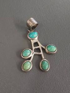 lot 24W image: Modernist Sterling Silver Artisanal Turquoise Pendant