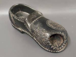 lot 47W image: Vintage Signed Carved Stone Shoe Sculpture