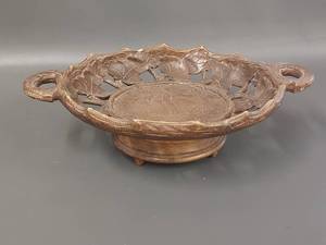 lot 51W image: Black Forest Style Musical Carved Wood Fruit Bowl