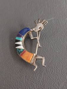 lot 60W image: Sterling Silver Kokopelli Brooch Pin  Pendant