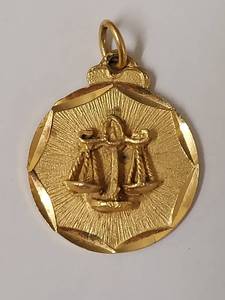 lot 65W image: Vintage Libra Scale Pendant w Illegible Mark