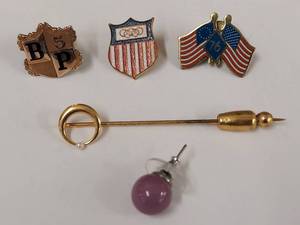 lot 70W image: Vintage Pin Lot 110 10k Gold, Patriotic, Stick Pin, etc.