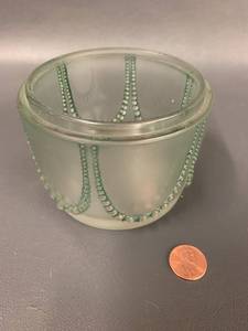 lot 76W image: Marked Lalique Vintage Crystal Jar Base  Bowl with Bead Design