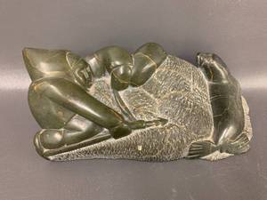 lot 81W image: Inuit Soapstone Sculpture Seal Hunting Figure