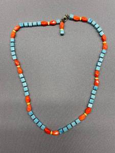 lot 9B image: Vibrant Red and Blue Bead Sterling Silver Necklace