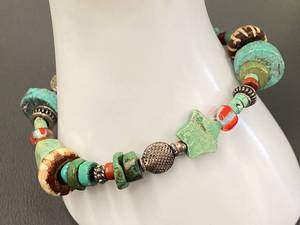 lot 31B image: Artisan Turquoise Stone Sterling Silver Bead Bracelet