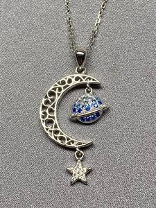 lot 61B image: 925 Sterling Silver Celestial Moon Planet Necklace
