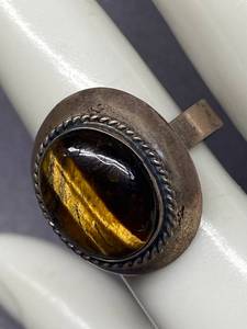lot 72B image: Vintage Silver Tigers Eye Ring with Markings