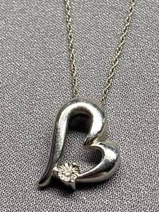 lot 75B image: Sterling Silver 925 Heart Necklace with Flower Detail