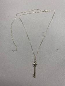 lot 77B image: Sterling Silver Key Pendant Necklace Fleur-de-Lis