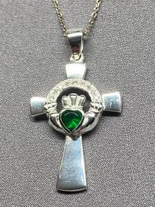 lot 80B image: Sterling Silver Celtic Cross Claddagh Necklace Italy