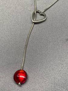 lot 81B image: Sterling Silver Heart Pendant Necklace with Red Bead