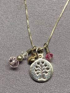 lot 86B image: Gold Tone Sterling Silver Chain Necklace with Tree of Life Charm
