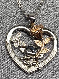 lot 90B image: Heart Pendant Sterling Necklace with Rose and Butterfly Accent