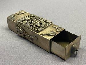 lot 97B image: Vintage Metal Dragon Motif Ornate Box w Marks