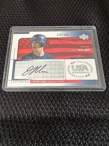 lot 24 image: Joe Mauer 2004 Upper Deck USA Baseball 25-Year Anniversary #MAU Auto 119360