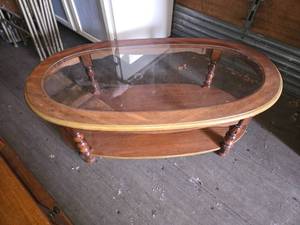 lot 10 image: Vintage Wooden Coffee Table with Glass Top Approx. 46 x 24