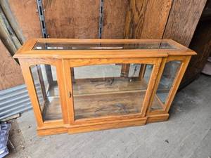 lot 11 image: Wooden Display Cabinet with Glass Doors and Mirrored Back Approx. 48 Long, 13 Deep, 29 High