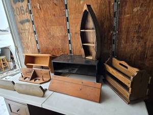 lot 25 image: Assorted Decor - Wooden Shelves, Small Canoe Shelf and More