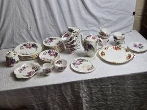 lot 62 image: Queen Anne Anemone Fine Bone China Dinnerware Set with Floral Art and Some Pieces by Windsor