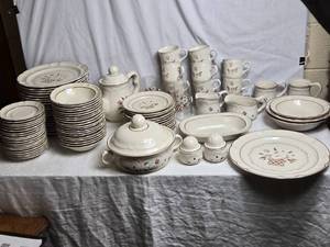 lot 64 image: Large Cumberland Mayblossom Dining Set with Plates, Cups, and Serving Pieces