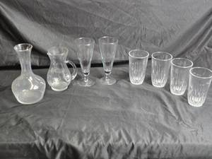 lot 73 image: Glassware Set including Pitcher, Carafe, and Assorted Glasses