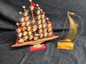 lot 89 image: Nautical Style Shell Boat and Metal Boat