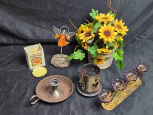 lot 90 image: Mixed Lot of Home Decor with Sunflowers, Angel, and Candle Holder